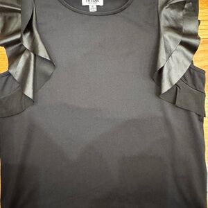 MIA Elegant Black Faux Leather Ruffle Sleeve Blouse